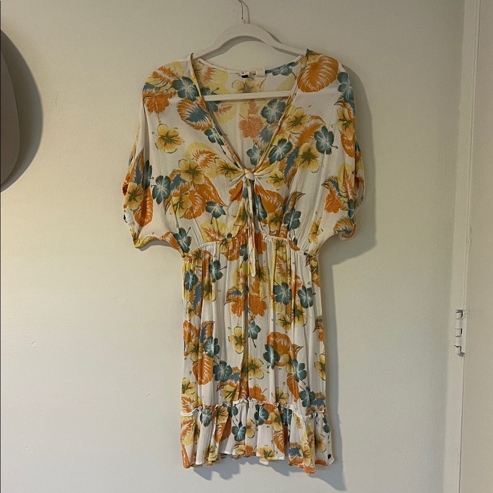Roxy Floral Mini Dress in Orange and Green
